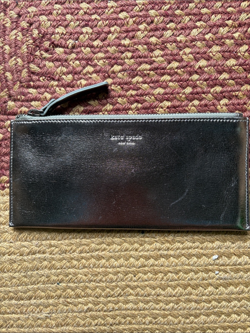 kate spade silver  Leather Zip Wristlet Wallet with Wrist Strap